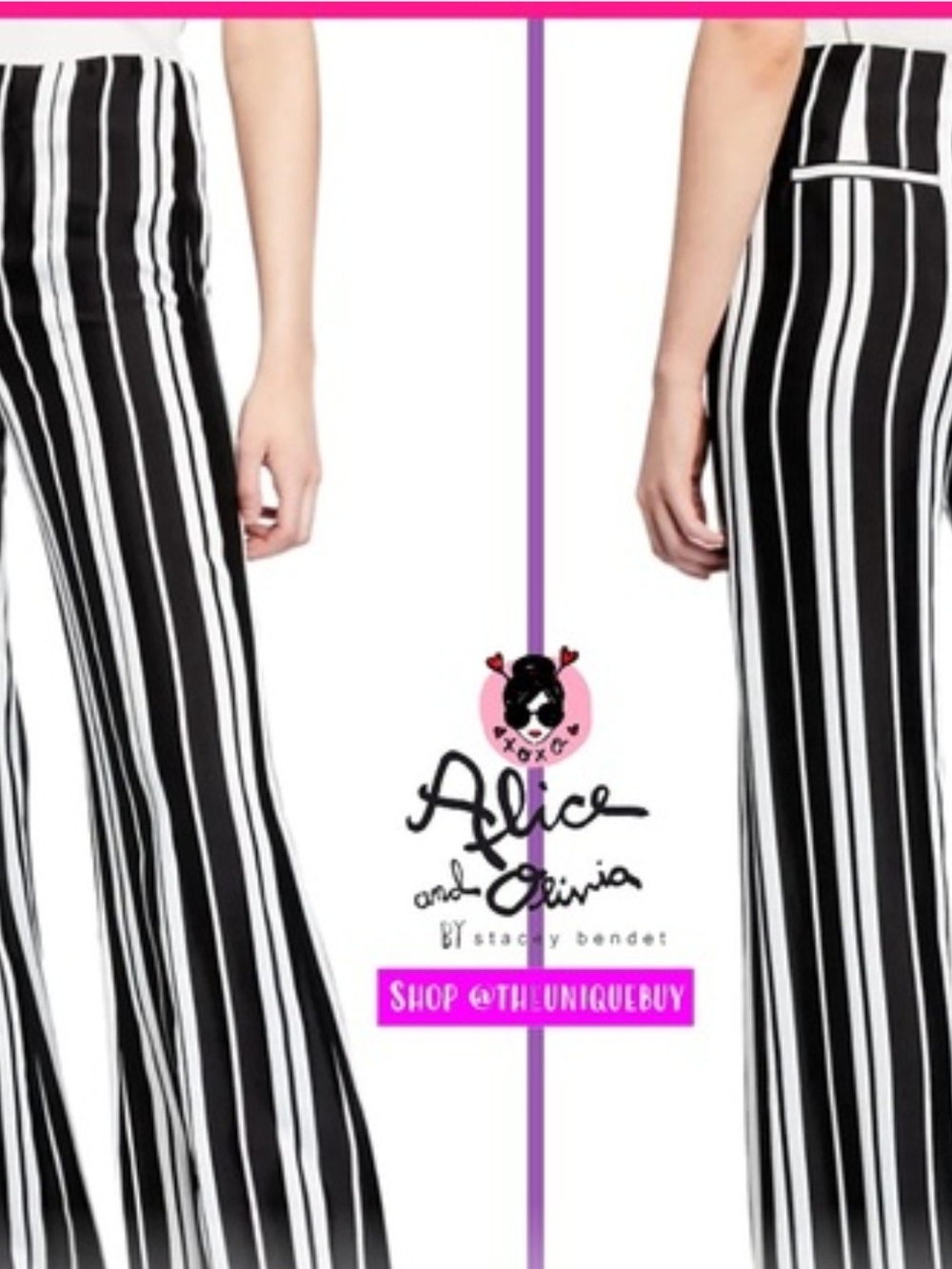 Alice + Olivia Dylan High-Waisted Striped Wide-Leg Pants Size 12